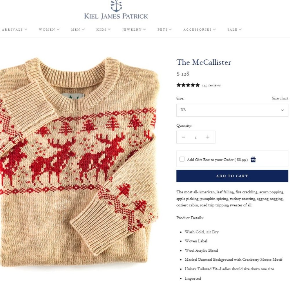 Kiel James Patrick “McCallister Sweater” Size S